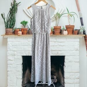 London Times Sleeveless Khaki Lace Maxi Dress Size 6